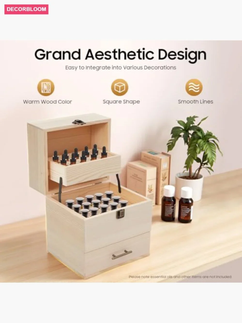 3-Tier Wooden Essential Oil Storage Box with 59 Slots